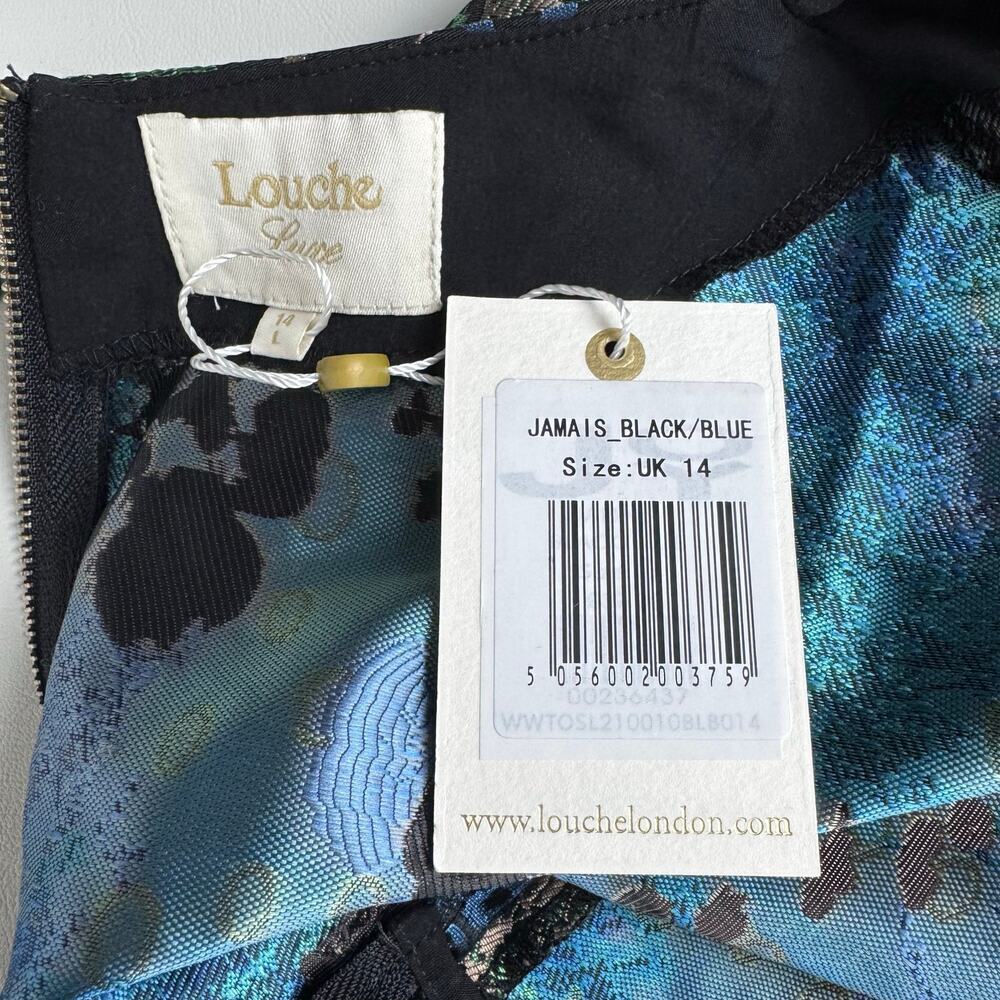 Louche Luxe Women’s 14 Black Green Gold Blue Floral Brocade Sleeveless Top New — image 8 of 8